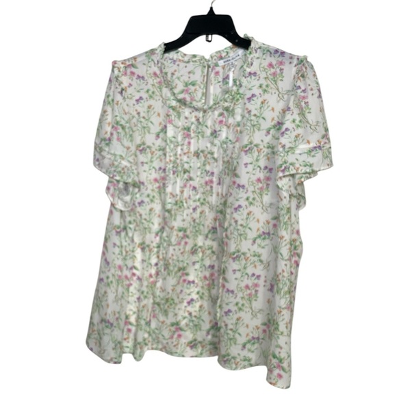 Rose & Olive white with pink, purple, and green floral print short sleeves sz 3X - Picture 1 of 7